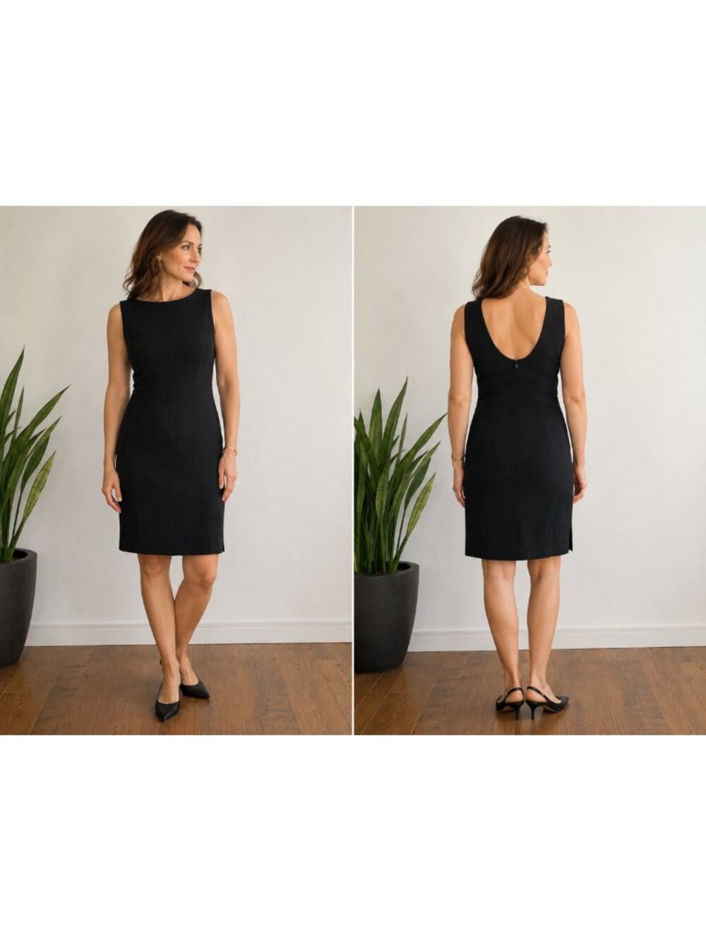 Franco Mirabelli Black Ribbed Wool Blend Sleeveless Sheath Dress M Made in Canad